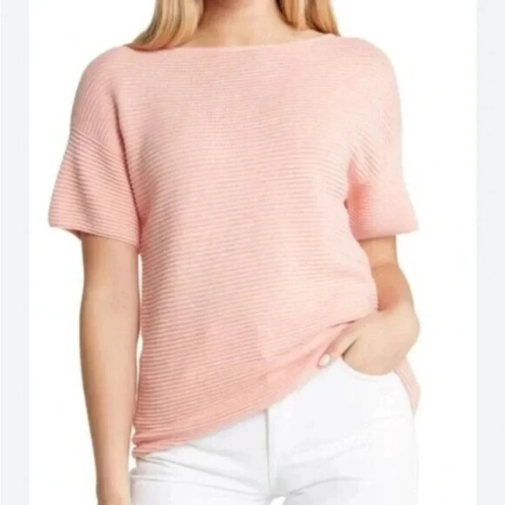 Tommy Bahama Bonita Ottoman Ribbed Short Sleeve Sweater Coral XSmall Pullover - Picture 2 of 9